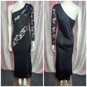 Exotic Clubwear Sexy Sheer Cut Out Black Lace Maxi Dress Size Medium